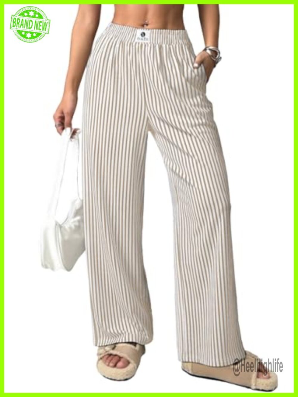Womens Gingham Pants High Waist Wide Leg Lounge Pants Pull On Pockets